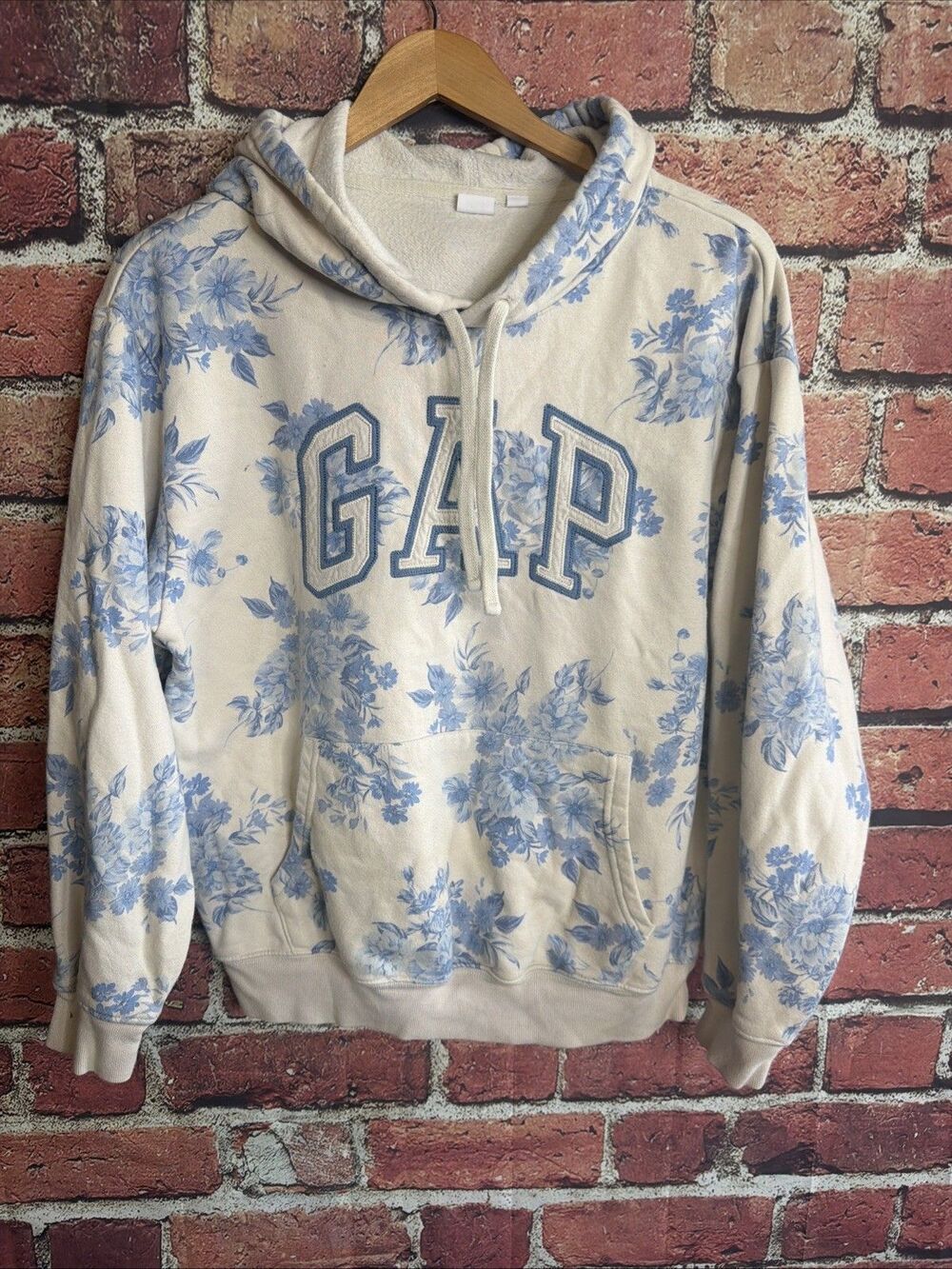 Gap Womens Floral Blue Hoodie Pullover Medium